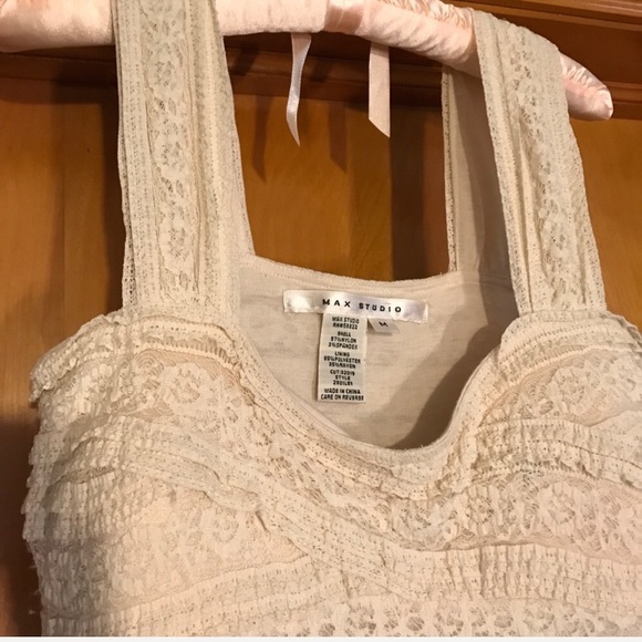 Max Studio Cream Lace/Ruffle Dress Medium - Picture 3 of 5